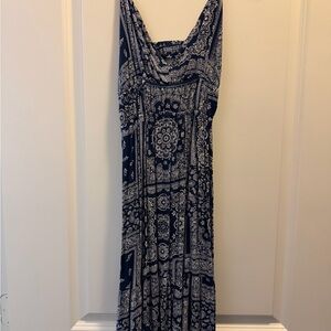Navy and White Printed Maxi Dress - Sleeveless Summer Dress